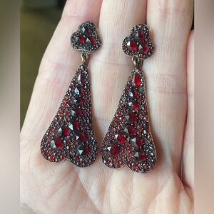 Victorian Bohemian Garnet Cluster Drop Earrings 14K Screw-backs Antique